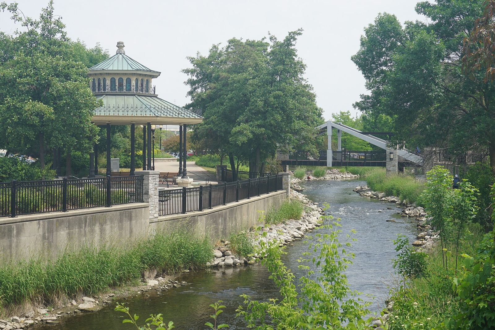 The Fox River and River Walk in Waukesha, Wisconsin (United States)., Waukesha, WI