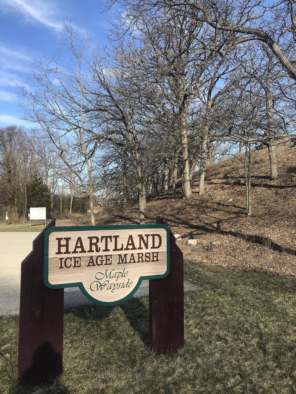 Entrance sign for Hartland Ice Age Marsh at Maple Wayside, Hartland, Wisconsin, Hartland, WI