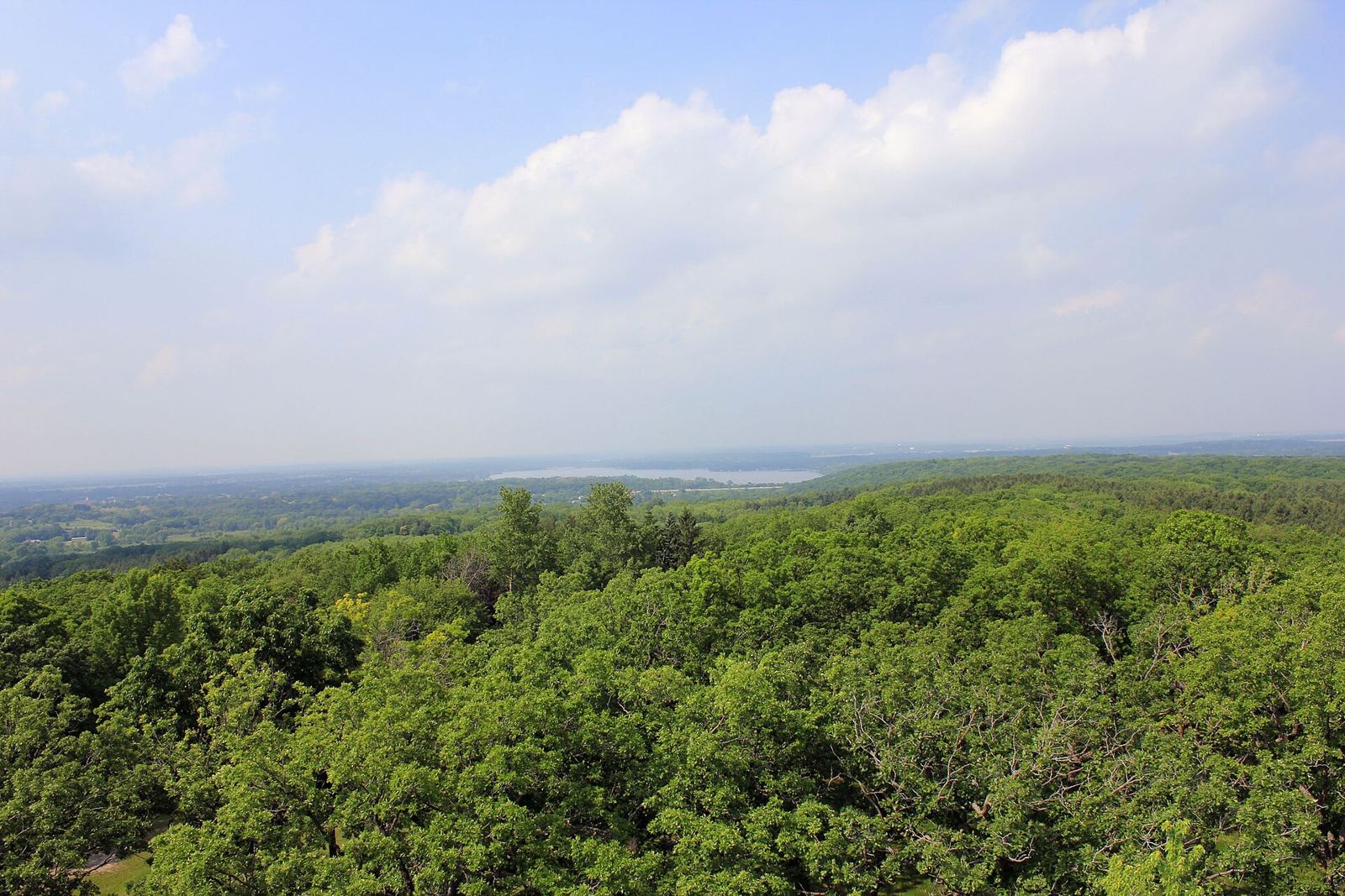 Photos from Lapham Peak State Park and the Ice Age trail in the surrounding areas. A far off view of the landscape and the lake, Delafield, WI